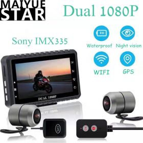 MT24 3' Motorcycle Sprint Cam Motorcycle DVR Dual 1080P Waterproof Camera SONY Sensor Recorder GPS/WiFi Night Vision Driving Recorder built in 32GB