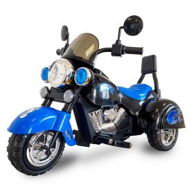 Kids Ride On Motorcycle Toy; 3-Wheel Chopper Motorbike with LED Colorful Headlights; Blue Riding on Electric Battery Powered Harley Motorcycle for Boy