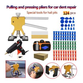 124pcs Auto Dent Puller Kit; Adjustable Width Dent Remover Tools Golden Lifter & Glue Gun for Automobile Body Motorcycle Refrigerator& Small Ding Hail