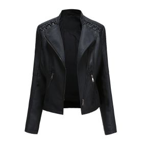 Leather Jackets Slim Motorcycle Coat Outwear (Color: Black, size: M)