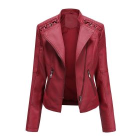 Leather Jackets Slim Motorcycle Coat Outwear (Color: Red, size: S)