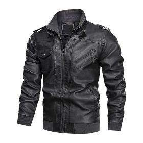 Men's PU Stand Collar Zipper Motorcycle Leather Jacket (Color: Gray, size: XS)