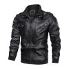 Men's PU Stand Collar Zipper Motorcycle Leather Jacket