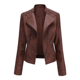 Leather Jackets Slim Motorcycle Coat Outwear (Color: coffee, size: XS)