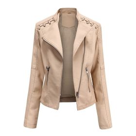 Leather Jackets Slim Motorcycle Coat Outwear (Color: Light, size: L)