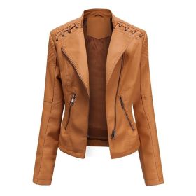 Leather Jackets Slim Motorcycle Coat Outwear (Color: Brown, size: XL)