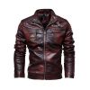 Men Leather Jacket Fleece Lining New PU Leather Coat Motorcycle Suit Windproof Waterproof Lapel Zipper Embroidery Winter Fashion