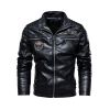 Men Leather Jacket Fleece Lining New PU Leather Coat Motorcycle Suit Windproof Waterproof Lapel Zipper Embroidery Winter Fashion