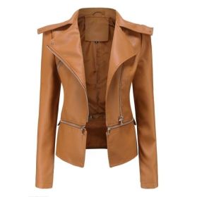 Classic Faux Leather Motorcycle Jacket (Color: Brown, size: XL)