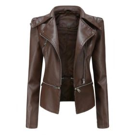 Classic Faux Leather Motorcycle Jacket (Color: coffee, size: M)