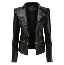 Classic Faux Leather Motorcycle Jacket (Color: Black, size: M)