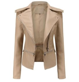 Classic Faux Leather Motorcycle Jacket (Color: Light, size: M)