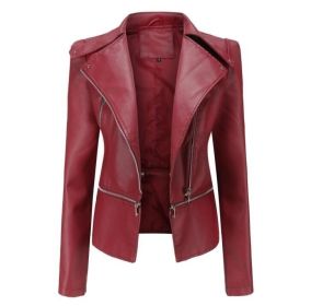 Classic Faux Leather Motorcycle Jacket (Color: Red, size: XS)