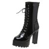 Lucyever Super High Heels Ankle Boots Women 2022 Lace Up Chunky Platform Motorcycle Boots Woman Back Zipper Patent Leather Botas