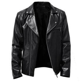 Men's Autumn PU All-match Casual Lapel Motorcycle Leather Jacket (Color: Black, size: M)