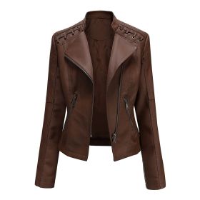 Womens Faux Leather Motorcycle Jacket (Color: Dark, size: XL)