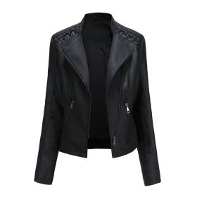 Womens Faux Leather Motorcycle Jacket (Color: Black, size: S)