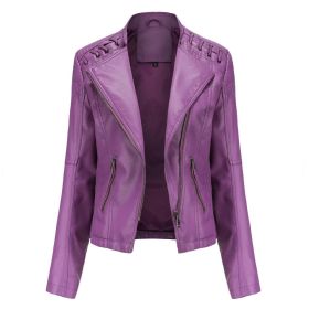 Women's Leather Short Jackets Slim Fit Thin PU Leather Motorcycle Clothing for Ladies Spring and Autumn (Color: 9, size: L)