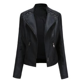 Women's Leather Short Jackets Slim Fit Thin PU Leather Motorcycle Clothing for Ladies Spring and Autumn (Color: Black, size: S)