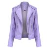 Women's Leather Short Jackets Slim Fit Thin PU Leather Motorcycle Clothing for Ladies Spring and Autumn