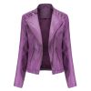 Women's Leather Short Jackets Slim Fit Thin PU Leather Motorcycle Clothing for Ladies Spring and Autumn