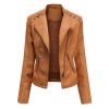 Women's Leather Short Jackets Slim Fit Thin PU Leather Motorcycle Clothing for Ladies Spring and Autumn