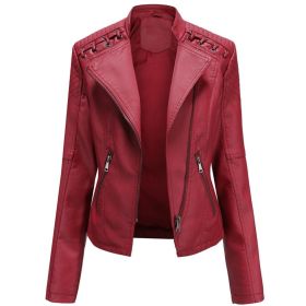 Women's Leather Short Jackets Slim Fit Thin PU Leather Motorcycle Clothing for Ladies Spring and Autumn (Color: Red, size: M)