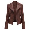 Women's Leather Short Jackets Slim Fit Thin PU Leather Motorcycle Clothing for Ladies Spring and Autumn