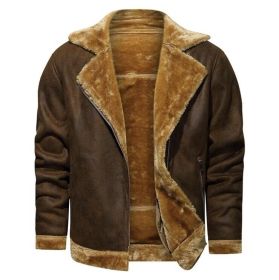 Men's Faux Jacket Motorcycle Bomber Suede (Color: Brown, size: L)