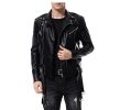 Men's Faux Leather Jacket Double Belt Punk Motorcycle Slim Fit