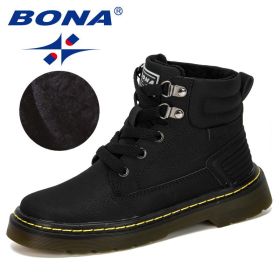 BONA 2019 New Designer Leather Motorcycle Boots Winter Kids Snow Boots Brand Girls Princess Shoes Children Outdoor Boots Trendy (Color: Black, size: 4.5)