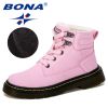 BONA 2019 New Designer Leather Motorcycle Boots Winter Kids Snow Boots Brand Girls Princess Shoes Children Outdoor Boots Trendy