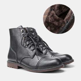 Natural Cow Leather Men Winter Boots Plus Size American Style 8111 Paratrooper Boots Warm Motorcycle boots Ankle Winter Shoes (Color: Black, size: 39)