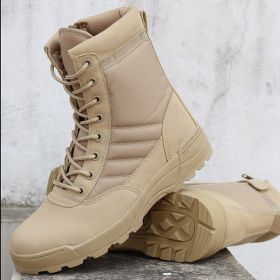 Men's Work Shoes Genuine Leather Waterproof Lace Up Tactical Boot Fashion Motorcycle Men Combat Ankle Military Army Boots (Color: Sandy 1, size: 9.5)