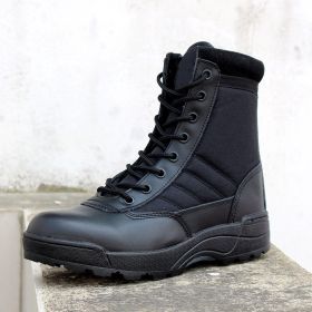 Men's Work Shoes Genuine Leather Waterproof Lace Up Tactical Boot Fashion Motorcycle Men Combat Ankle Military Army Boots (Color: Black 1, size: 10)