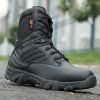 Men's Work Shoes Genuine Leather Waterproof Lace Up Tactical Boot Fashion Motorcycle Men Combat Ankle Military Army Boots