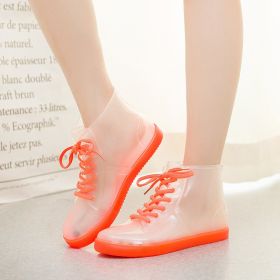 Ankle Rain Boots Removable Cover Platform Lace Up PU Waterproof Motorcycle Colorful Ankle Mature Boots Woman Shoes 2019 (Color: Clear, size: 5)