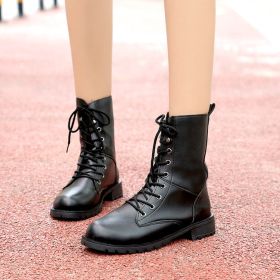 Boots for Women Black Large Size Fleeces Motorcycle Boots Increase Comfortable Leather Boots Women Spring 2019 New (Color: Black, size: 7)