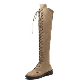 New Sexy Ladies Lace-up Over The Knee Boots Womens Plus Size Boots Shoes for Women Motorcycle Boots Winter Boots Punk Shoes998 (Color: Khaki, size: 40)