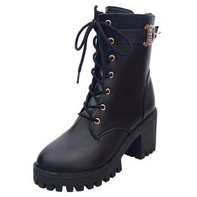 Top Quality Split Leather Women Boots Dr new Boots Shoes High Top Motorcycle Autumn Winter Shoes Woman Snow Boots ty67 (Color: Black, size: 7)