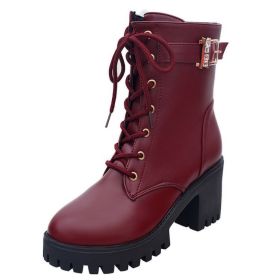 Top Quality Split Leather Women Boots Dr new Boots Shoes High Top Motorcycle Autumn Winter Shoes Woman Snow Boots ty67 (Color: Burgundy, size: 9)