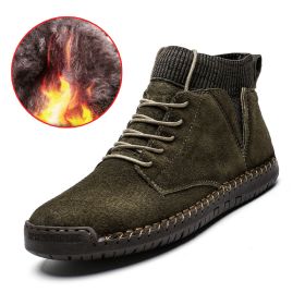 Men Shoes Winter Men Warm Fur Suede Boot Motorcycle Boots Fashion Handmade Winter Ankle Boots Male Comfortable Cowboy Boots (Color: fur green, size: 43)