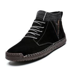 Men Shoes Winter Men Warm Fur Suede Boot Motorcycle Boots Fashion Handmade Winter Ankle Boots Male Comfortable Cowboy Boots (Color: no fur black, size: 46)