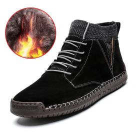 Men Shoes Winter Men Warm Fur Suede Boot Motorcycle Boots Fashion Handmade Winter Ankle Boots Male Comfortable Cowboy Boots (Color: fur black, size: 38)