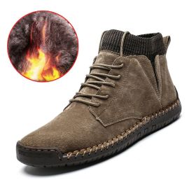 Men Shoes Winter Men Warm Fur Suede Boot Motorcycle Boots Fashion Handmade Winter Ankle Boots Male Comfortable Cowboy Boots (Color: fur khaki, size: 39)