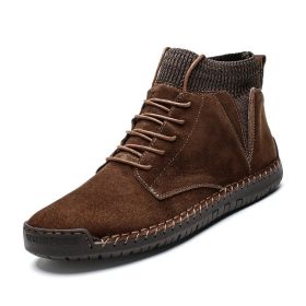 Men Shoes Winter Men Warm Fur Suede Boot Motorcycle Boots Fashion Handmade Winter Ankle Boots Male Comfortable Cowboy Boots (Color: no fur brown, size: 38)