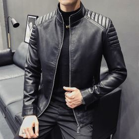 Spring Men's Jacket Fashion Faux Leather Coat Zipper Car Motorcycle Locomotive Clothing (Color: Black, size: Asian XL 65-73KG)