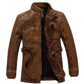 Mens Leather Jackets Winter Fleece Thermal Faux Motorcycle Jacket Stand Collar Casual Coats Zip Outerwear Plus Size 6XL (Color: yellow, size: XXL)