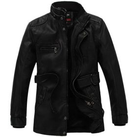 Mens Leather Jackets Winter Fleece Thermal Faux Motorcycle Jacket Stand Collar Casual Coats Zip Outerwear Plus Size 6XL (Color: Black, size: L)