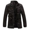 Mens Leather Jackets Winter Fleece Thermal Faux Motorcycle Jacket Stand Collar Casual Coats Zip Outerwear Plus Size 6XL